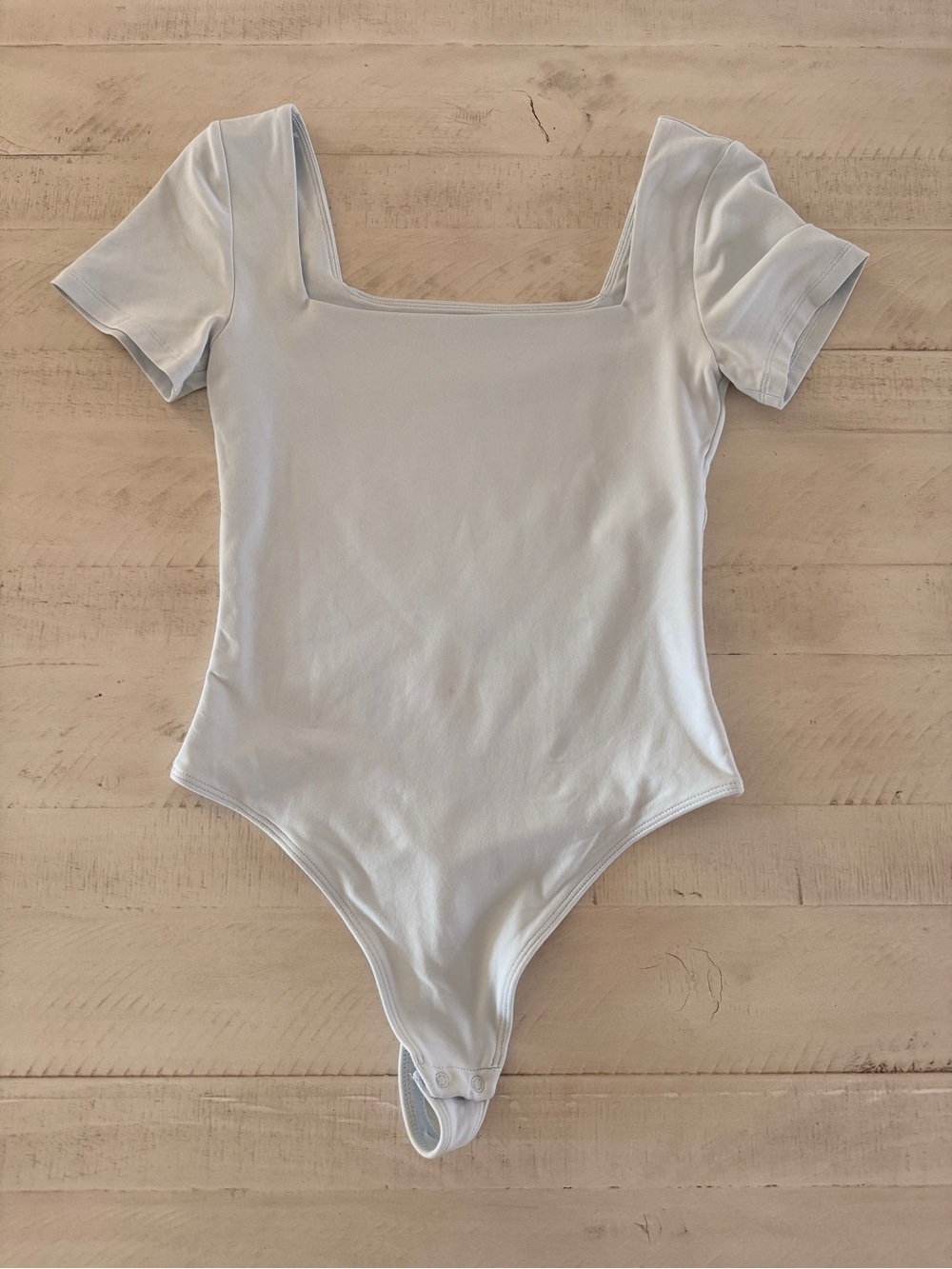 Babaton Pale Blue Square-Neck Short Sleeve Bodysuit